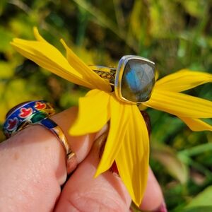 💠💍•|| Labradorite Stitched Silver Ring ||Size 9 | 925 Sterling||•💍💠